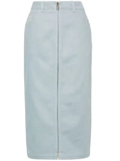 Fendi Straight Midi Skirt In Denim In Pale Blue
