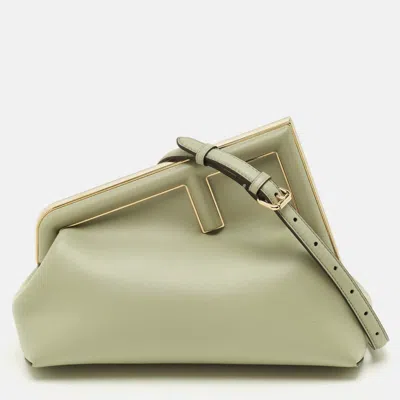 Pre-owned Fendi Midi First Light Green Leather Shoulder Bag
