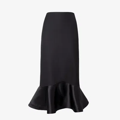 Fendi Black Grain De Poudre Wool Midi Skirt