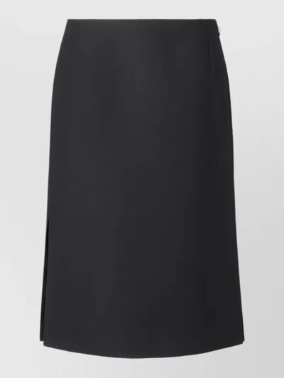 Fendi Wool-silk Lined Skirt With Side Slits And Side Zip In Black