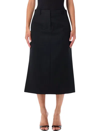 Fendi Midi Wool Tailored Skirt In Black
