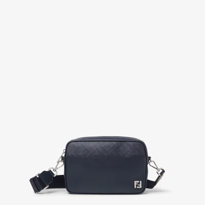 Fendi Midnight Blue Leather And Dark Blue Ff Canvas Bag In Red