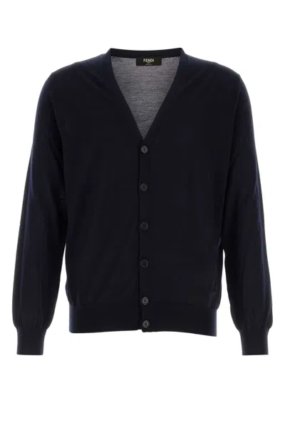 Fendi Midnight Blue Stretch Wool Cardigan