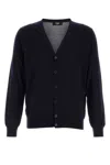 Fendi Wool Cardigan With V-neckline And Ribbed Finish In Dark Blue