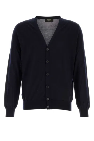 FENDI MIDNIGHT BLUE STRETCH WOOL CARDIGAN