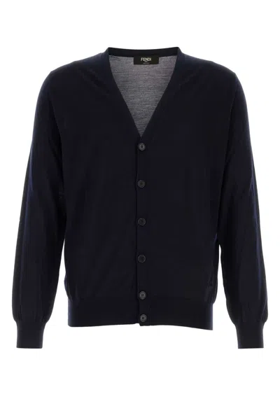 FENDI MIDNIGHT BLUE STRETCH WOOL CARDIGAN