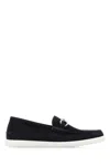 Fendi Midnight Suede O Lock Light Loafers In Atlantico