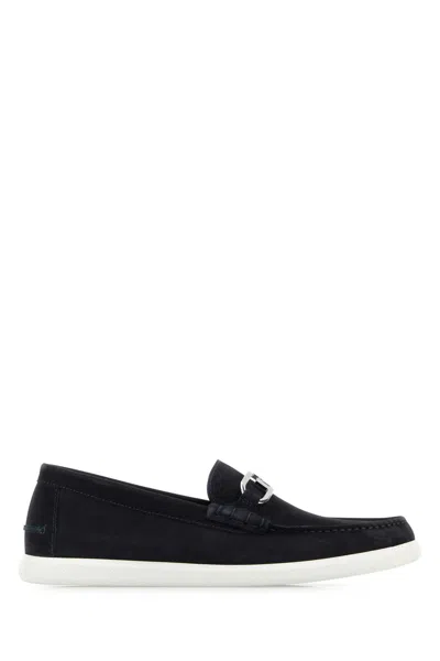 Fendi Midnight Suede O Lock Light Loafers In Atlantic