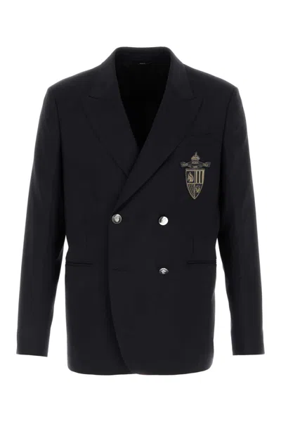 Fendi Straight-cut Double Breasted Wool Jacket Clothing In Black