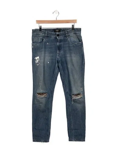 Pre-owned Fendi Mid-rise Straight Leg Jeans In Blue