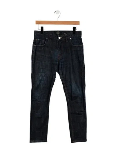 Pre-owned Fendi Mid-rise Straight Leg Jeans In Blue