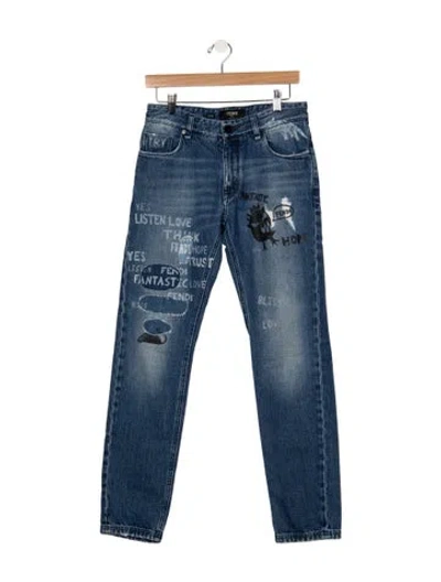 Pre-owned Fendi Mid-rise Straight Leg Jeans In Blue