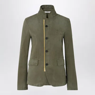 Fendi Military Equestrian Cotton Drill Jacket With Utility Charm In Green