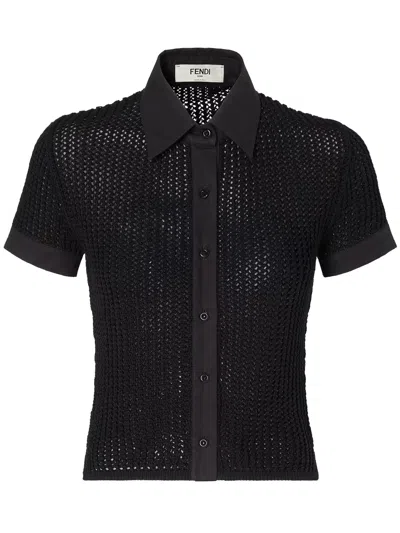 Fendi Military Mesh Shirt Short Sleeve Collar In Animal Print