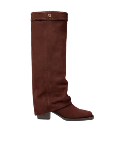 Fendi Minerva Burgundy Suede High-heeled Boots