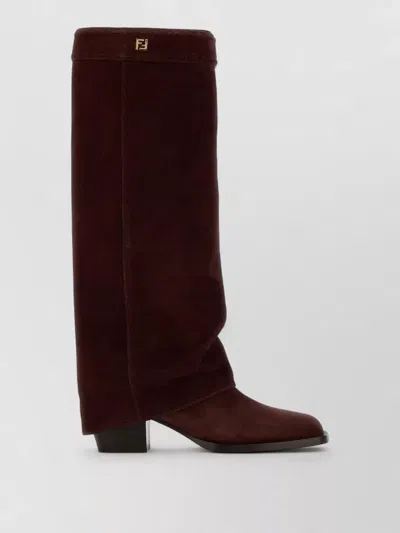 Fendi Women Burgundy Suede Minerva Boots In Red