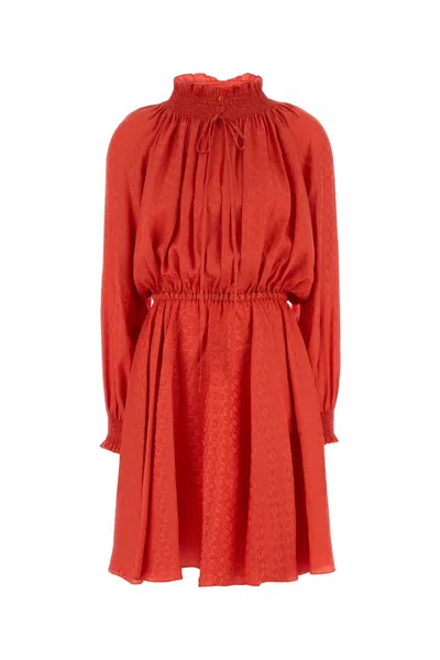 Fendi Mini Abito In Seta Corallo Donna