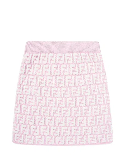 Fendi Mini All-over Knit Design Skirt With Elastic Waist In Pink
