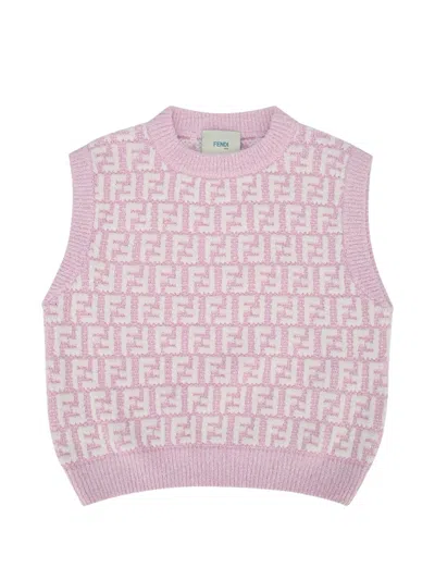 Fendi Mini All-over Knit Top For Girls In Purple