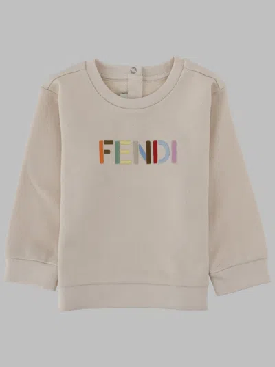 Fendi Mini Baby Cotton Logo Sweatshirt In Neutral