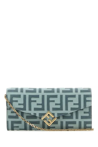 Fendi Mini Bag Logo Vertical Wallet On Chain Velvet In Light Blue