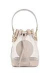 Fendi Mon Tresor Dove Gray Ff Mesh Mini-bag In Beige