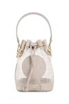 Fendi Mon Tresor Dove Gray Ff Mesh Mini-bag In Beige