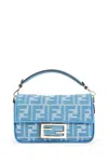Fendi Women Blue Crossbody Bag With All-over Ff Motif And Metallic Ff Plaque On The Front In Cotton  In Blue