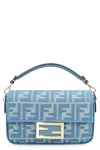 Fendi Women Blue Crossbody Bag With All-over Ff Motif And Metallic Ff Plaque On The Front In Cotton  In Blue