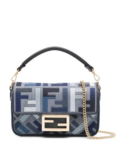 Fendi Mini Baguette Ff Embroidery Canvas Bag