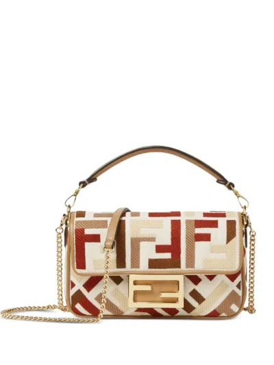 Fendi Mini Baguette Ff-motif Clutch Bag In Neutral
