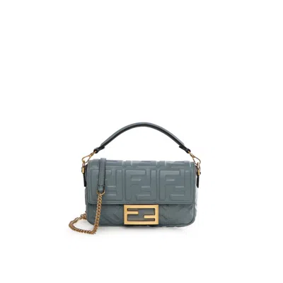 Fendi Mini Baguette Leather Bag In Blue