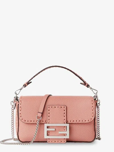 Fendi Mini Baguette Leather Shoulder Bag In Pink