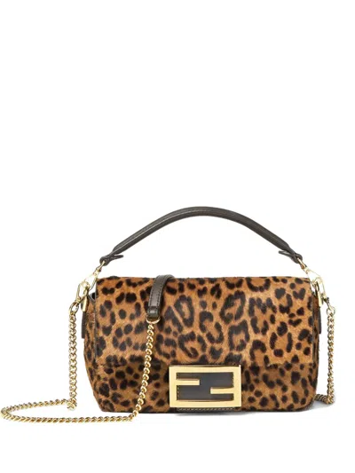 FENDI MINI BAGUETTE® LEOPARD-PRINT CHAIN TOTE BAG