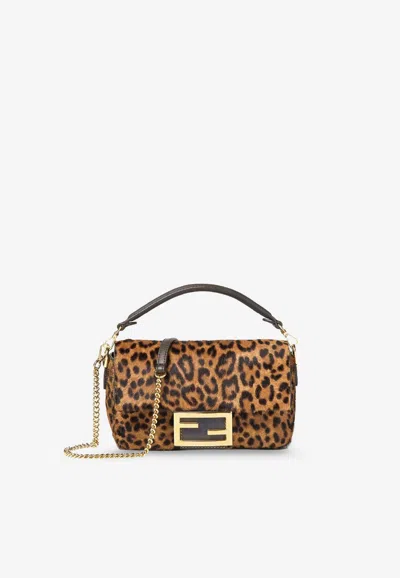 FENDI MINI BAGUETTE LEOPARD PRINT CROSSBODY BAG