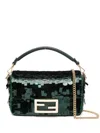 Fendi Mini Baguette Sequined Tote Bag In Green