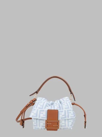 Fendi Mini Baguette Soft Small Denim Handbag In Brown