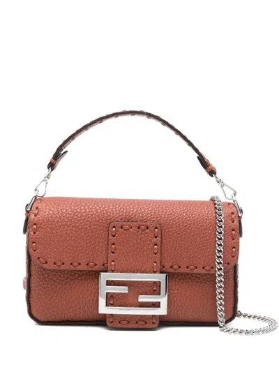 Fendi Mini Baguette Stitched Tote Bag In Brown