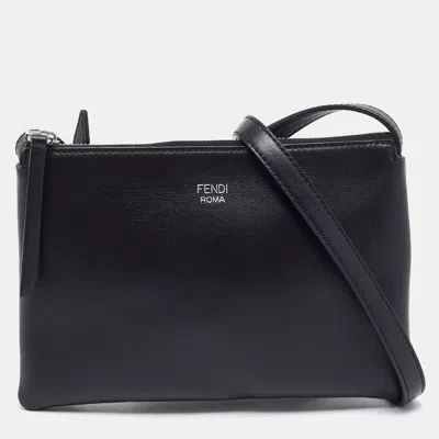 Pre-owned Fendi Mini Black Leather Crossbody Pouch