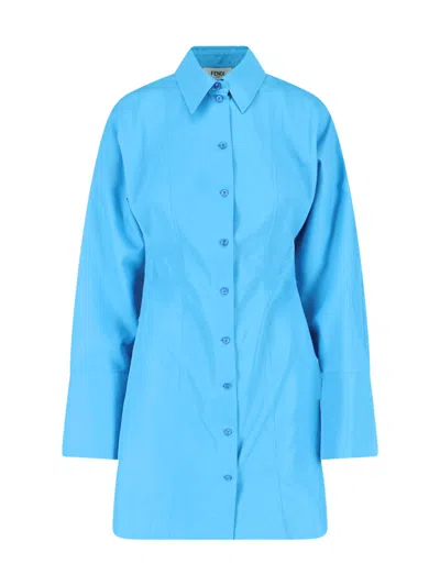 Fendi Mini Buttons Dress In Blue
