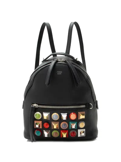 Pre-owned Fendi Mini By The Way Studded Leather Backpack In Black