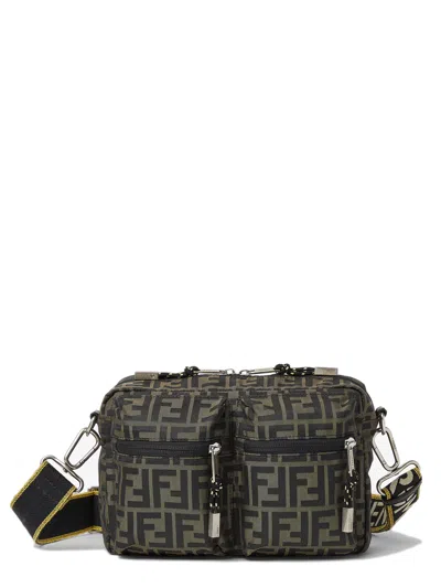 Fendi Mini Camera Case In Superlight Ff Zucca Technical Fabric With Adjustable Strap In Gray