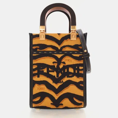 Pre-owned Fendi Mini Canvas Sunshine Shopper In Brown