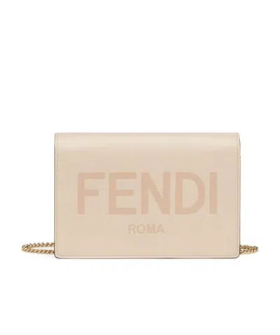 Fendi Mini Chain Strap Wallet In Nude