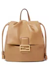 Fendi Ff Clasp Leather Backpack Medium Size In Brown
