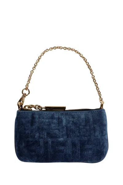 Fendi Mini Denim Baguette Pouch In Blue