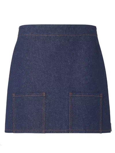 Fendi Mini Denim Flared Skirt With Front Patch Pockets In Animal Print