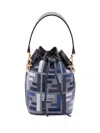 Fendi Mini Denim `mon Tresor` Bucket Bag With `ff` Embroidery
