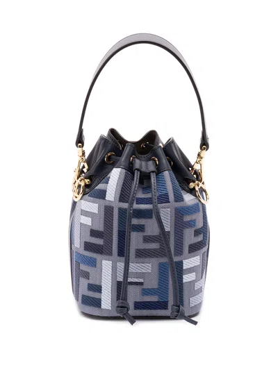 Fendi Mini Denim `mon Tresor` Bucket Bag With `ff` Embroidery