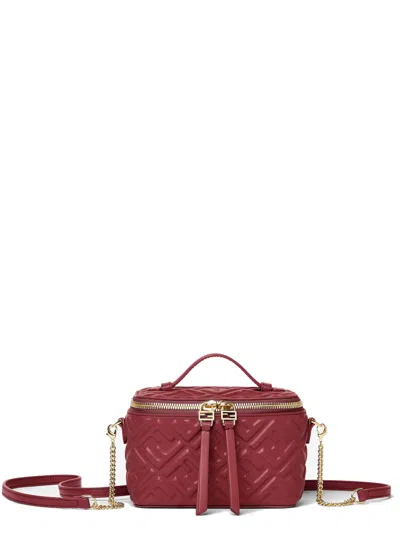 Fendi Mini Double-zip Embellished Bag With Leather Pull In Rosso